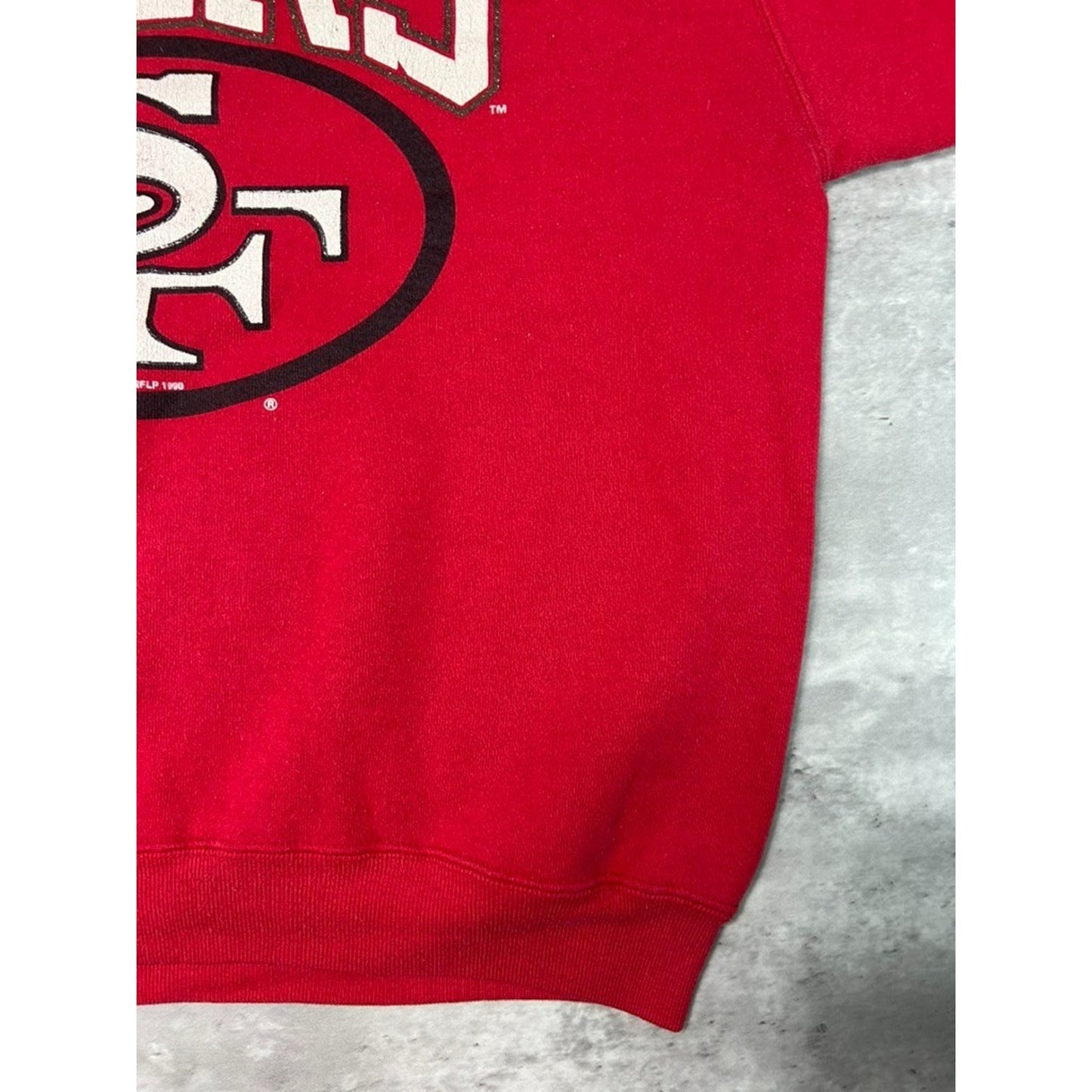 Vintage 1990 San Francisco 49ers NFL Spellout Logo Starter Sweatshirt Size XL