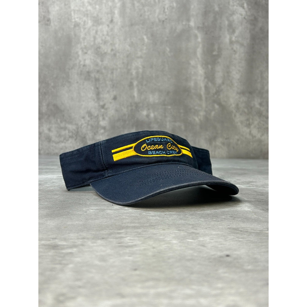 Vintage Ocean City Lifeguard Embroidered Spellout Strapback Visor OSFA