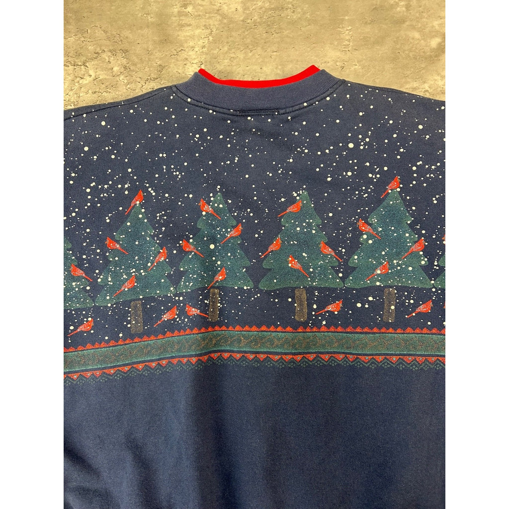 Vintage 90s Cardinal Winter Landscape All Over Print Cardigan Sweatshirt Large