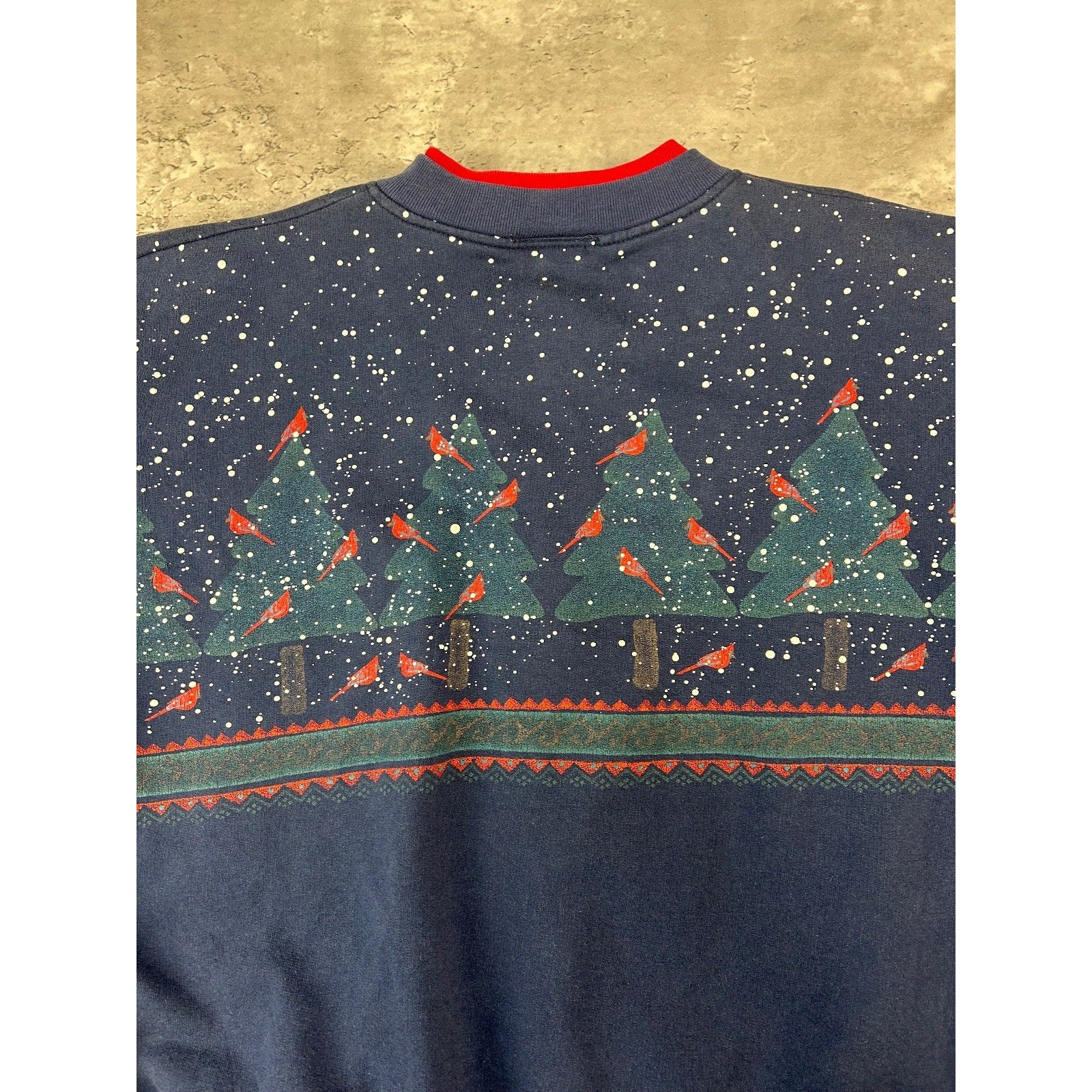 Vintage 90s Cardinal Winter Landscape All Over Print Cardigan Sweatshirt Large