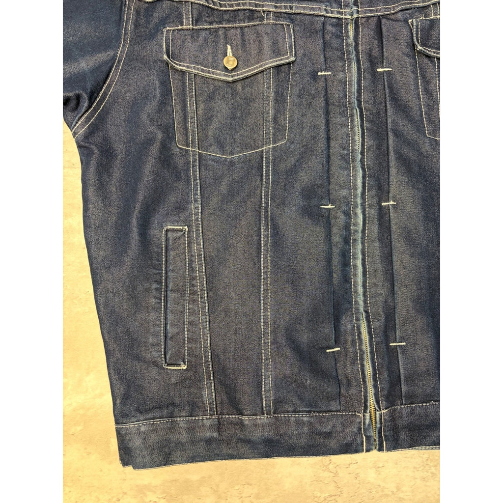 Vintage Y2K Fubu Dark Wash Denim Contrast Stitch Trucker Jacket Size Large