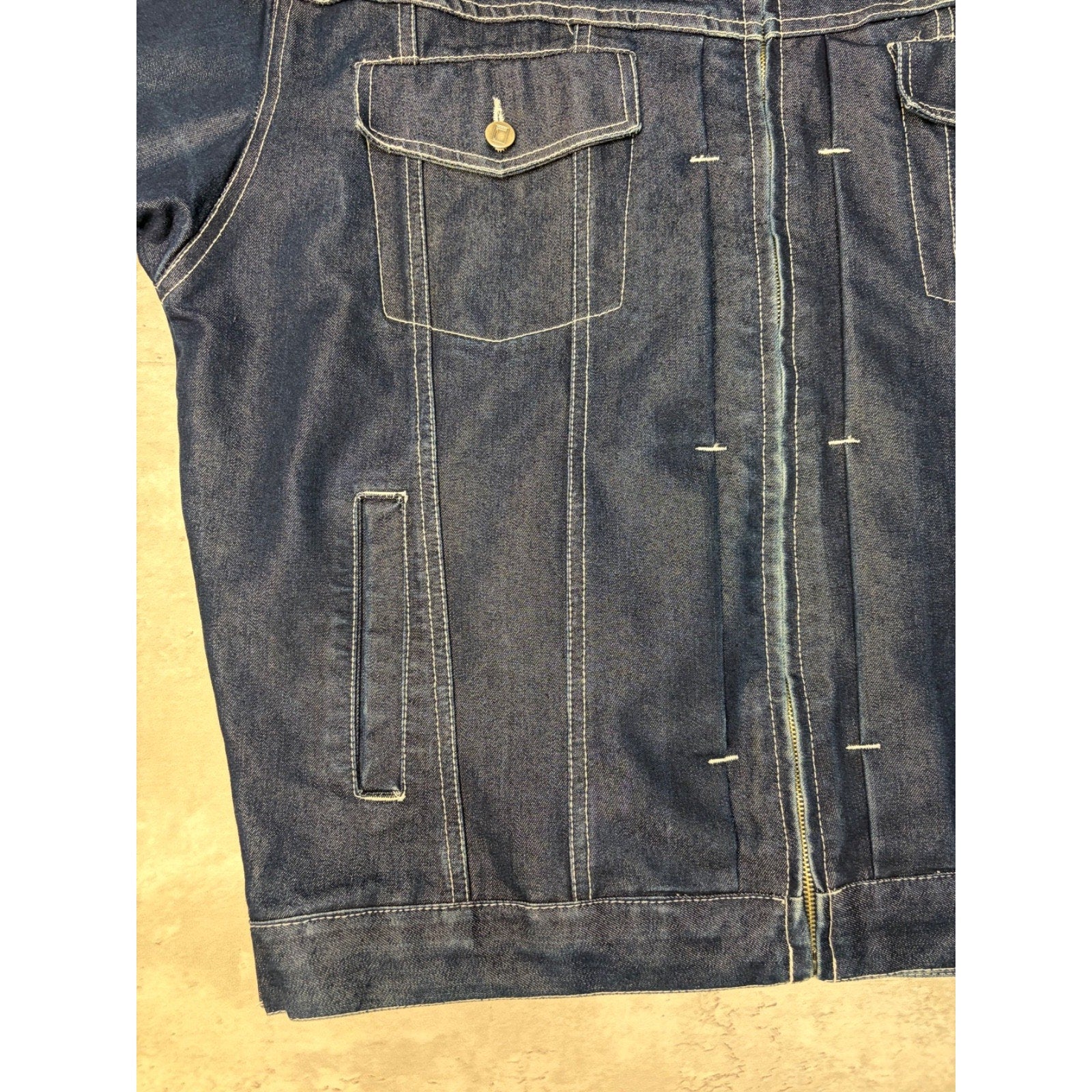 Vintage Y2K Fubu Dark Wash Denim Contrast Stitch Trucker Jacket Size Large