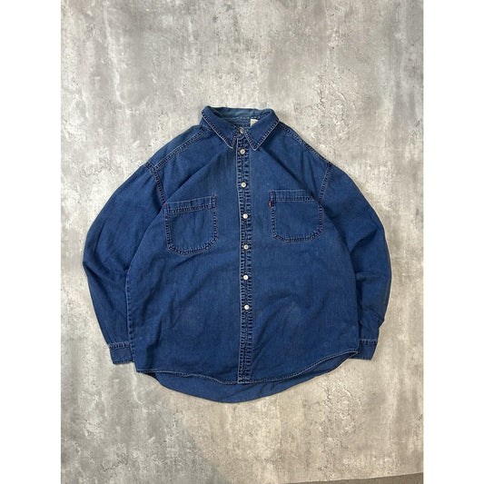 Vintage Levis Red Tab Dark Wash Denim Long Sleeve Button Up Shirt Size XL