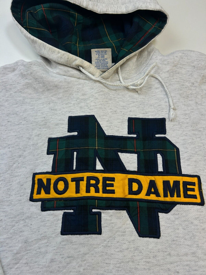 Vintage 90s Notre Dame Fighting Irish NCAA Plaid Hooded Sweatshirt Size Medium
