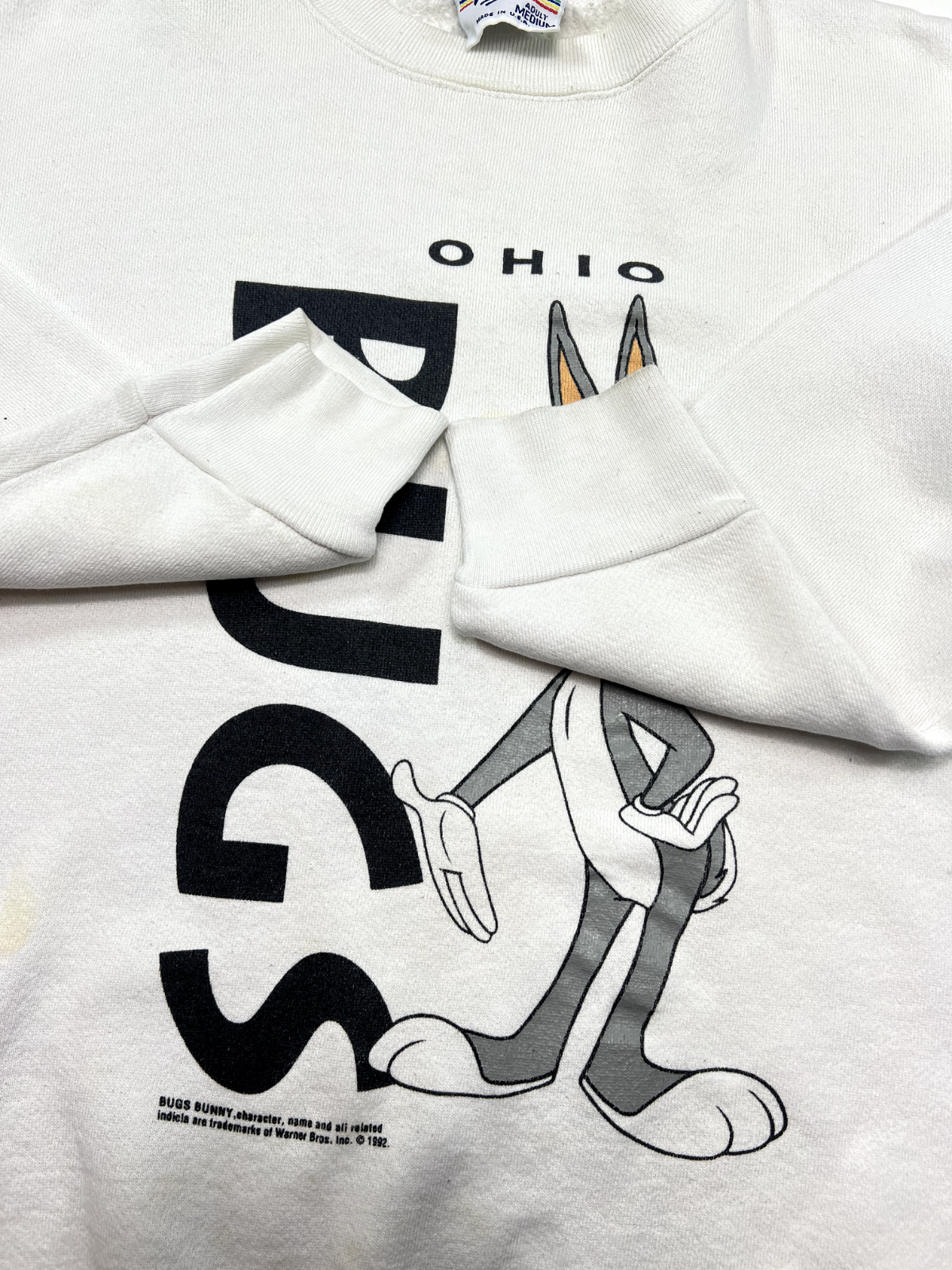 Vintage 1992 Looney Tunes Bugs Bunny Ohio Graphic Sweatshirt Size Medium White