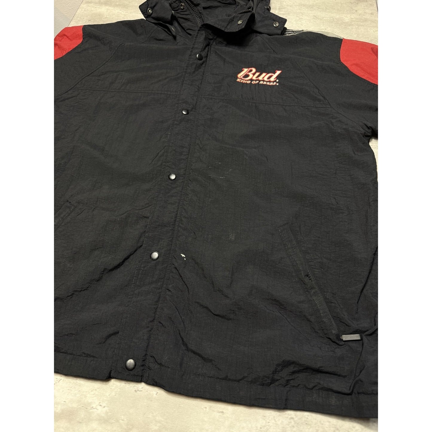 Vintage Budweiser King Of Beers Nascar Hooded Windbreaker Jacket Size XL