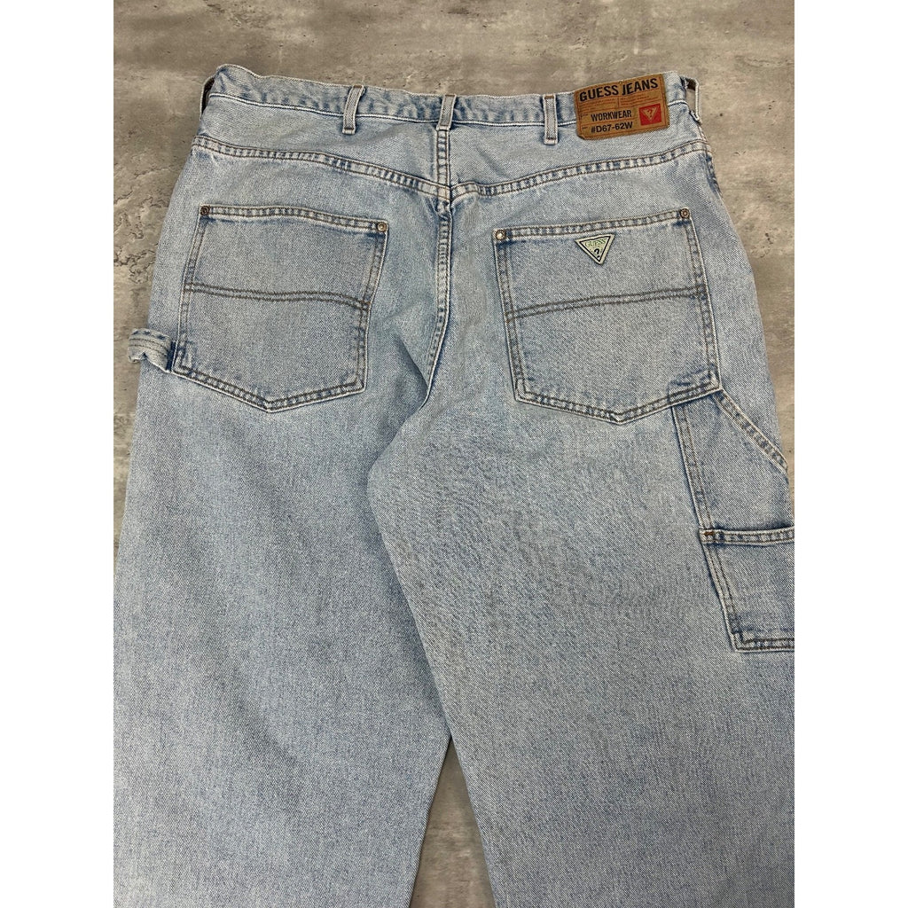 Vintage 90s Guess Jeans Light Wash Denim Carpenter Pants Size 36