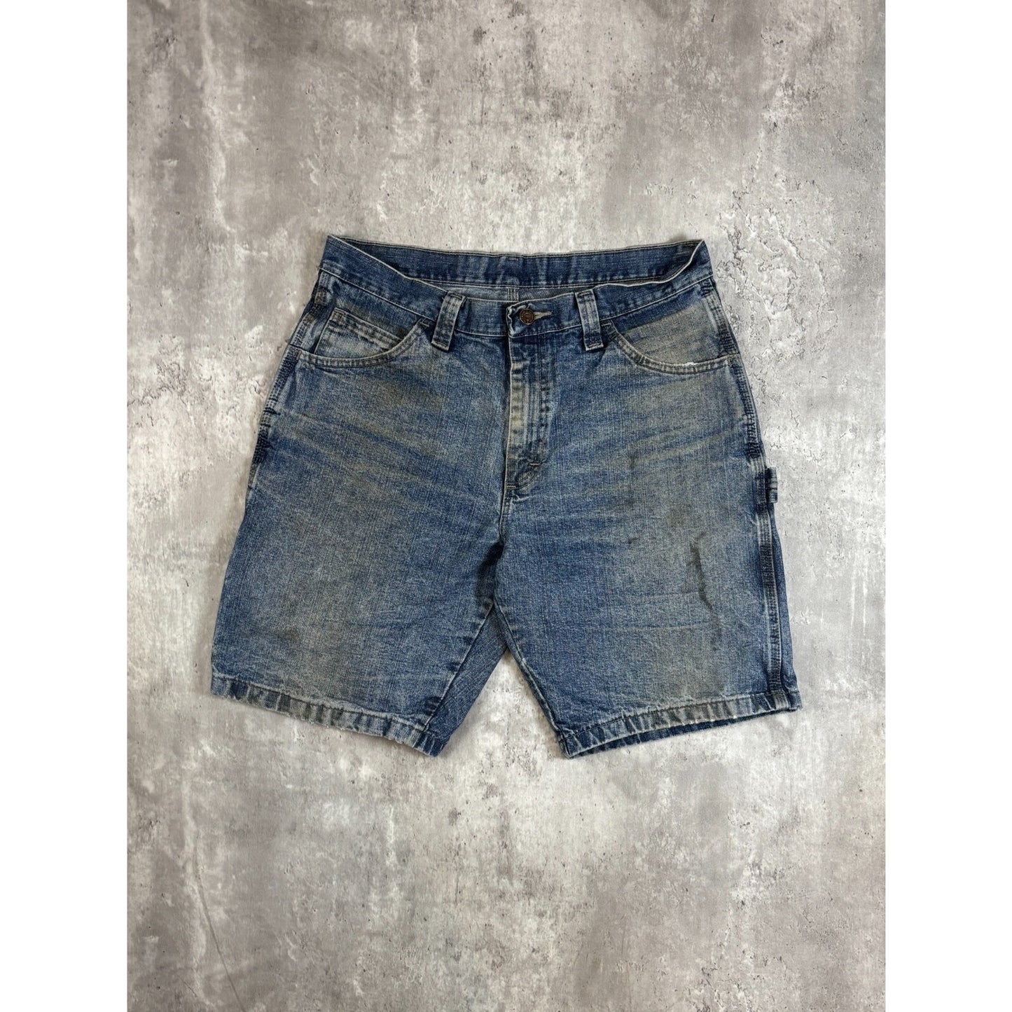 Vintage Wrangler Medium Wash Denim Workwear Carpenter Shorts Size 32 Blue