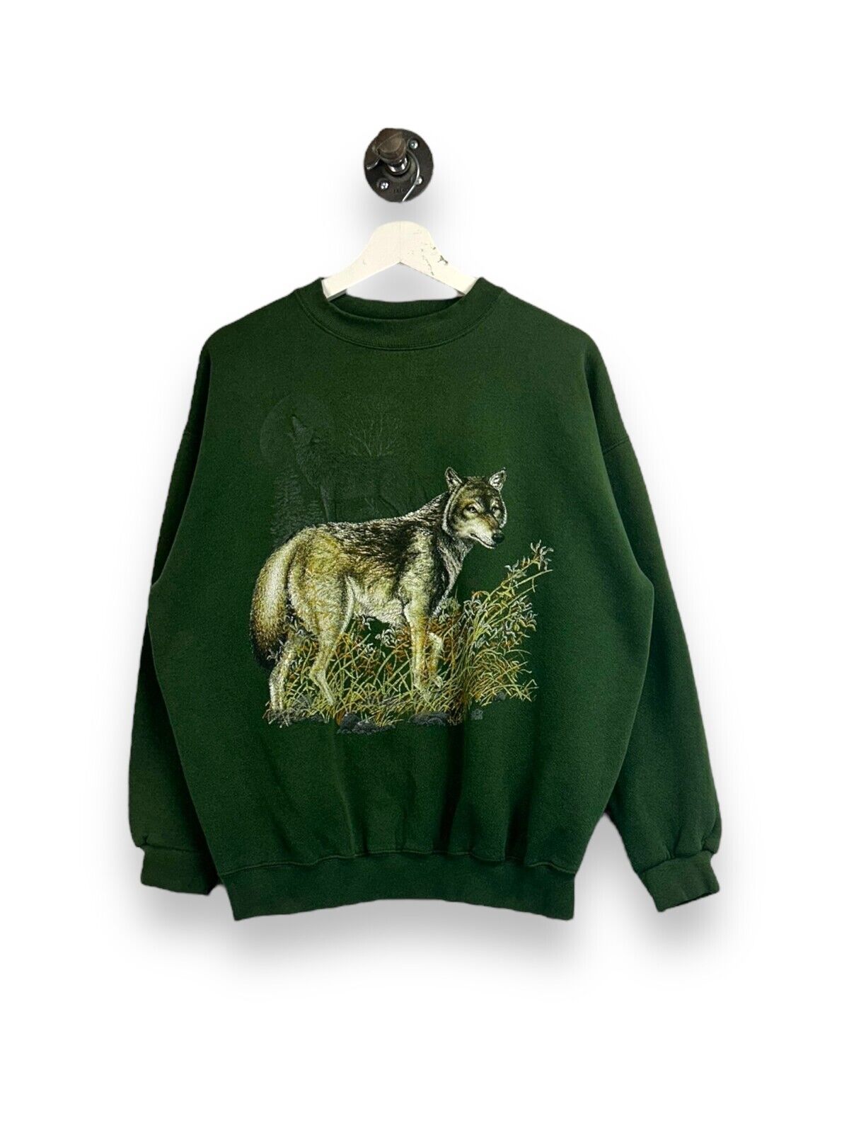 Vintage 90s Wolf Nature Wild Life Animal Graphic Pull Over Sweatshirt Size Large