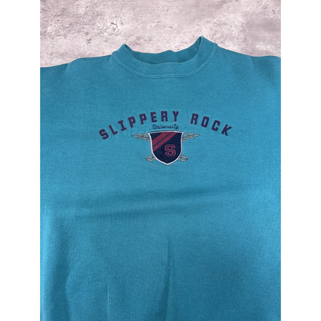 Vintage 90s Slippery Rock University NCAA Embroidered Spellout Sweatshirt Sz Med