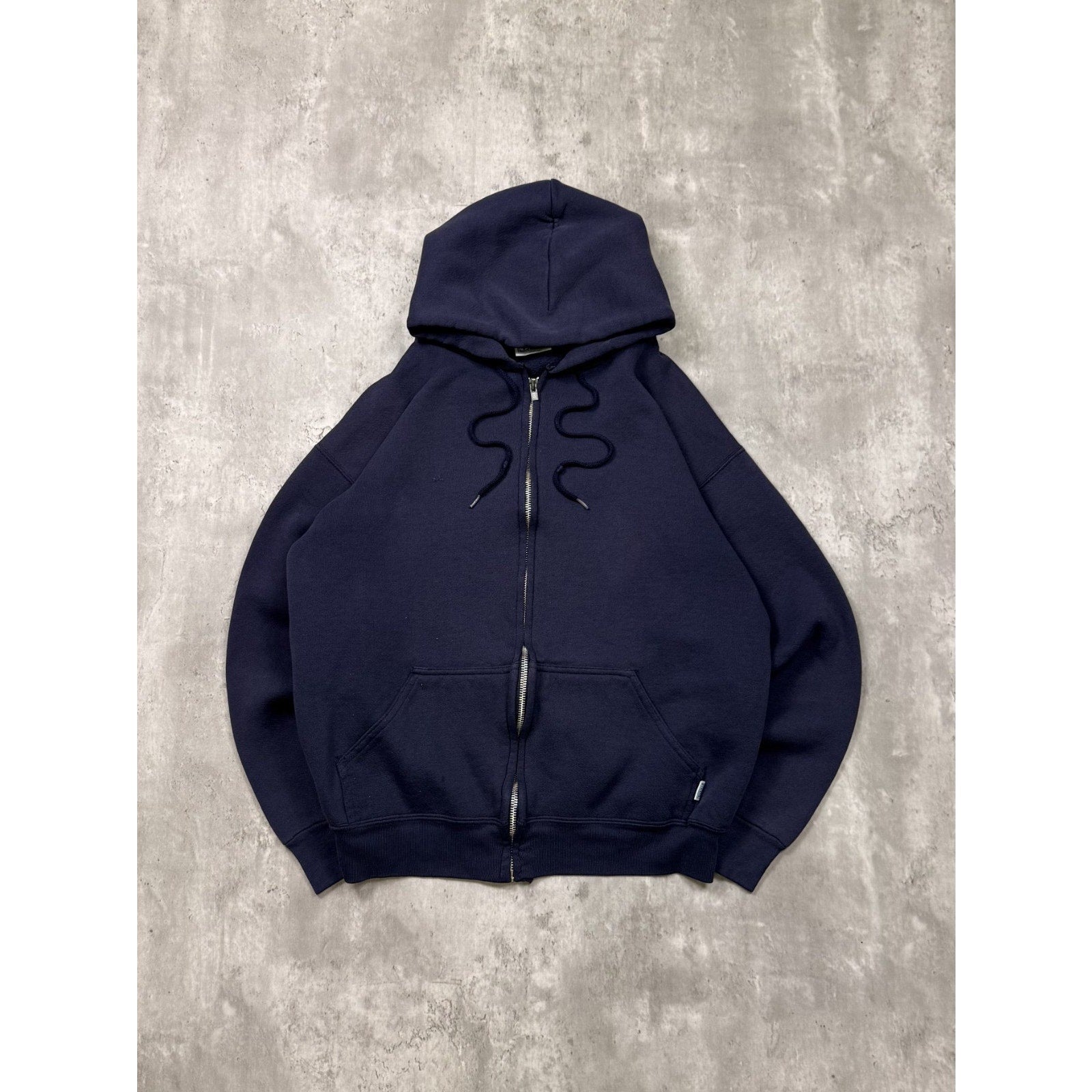 Vintage 90s Discus Athletic Blank Full Zip Navy Hooded Sweatshirt Size Medium