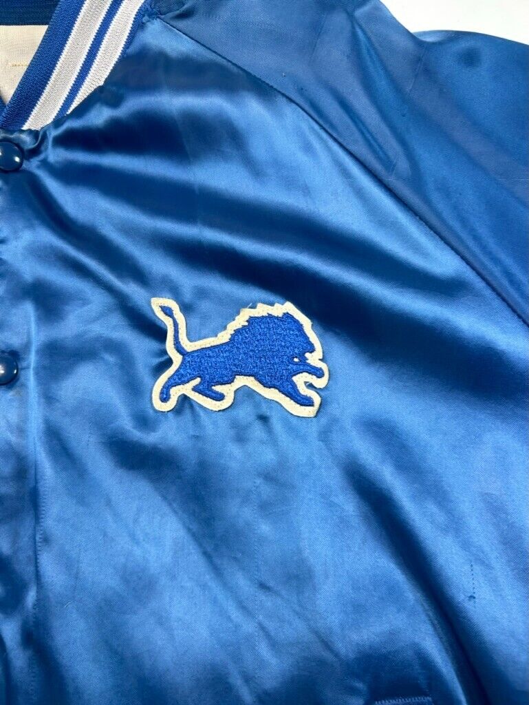 Vintage 80s Detroit Lions NFL Embroidered Logo Satin Bomber Jacket Size Medium