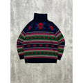 Vintage 90s Rose Striped Print Pullover Turtle Neck Knit Sweater Size Large