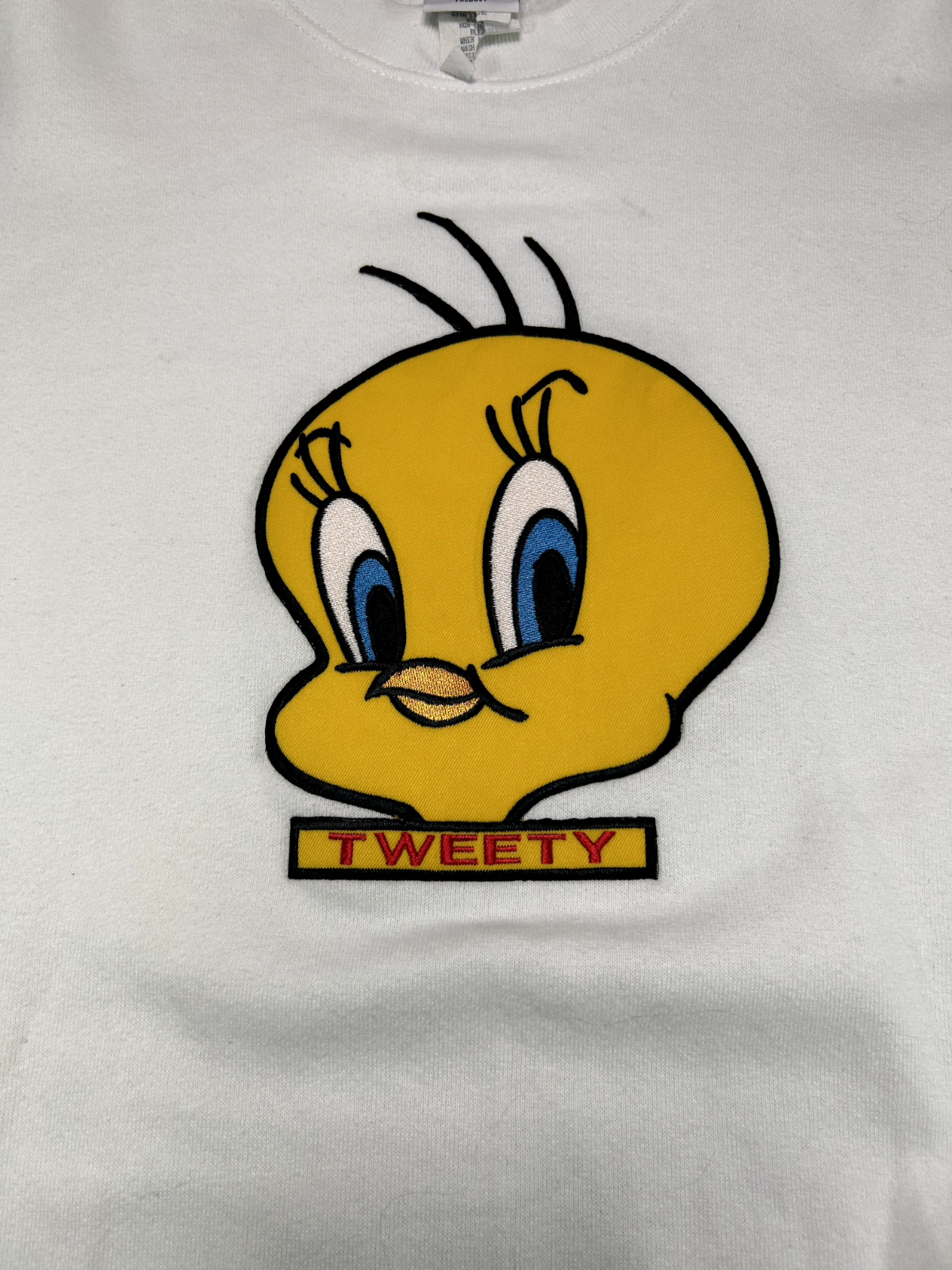 Vintage 1993 Looney Tunes Tweety Bird Embroidered Big Face Sweatshirt Size Large