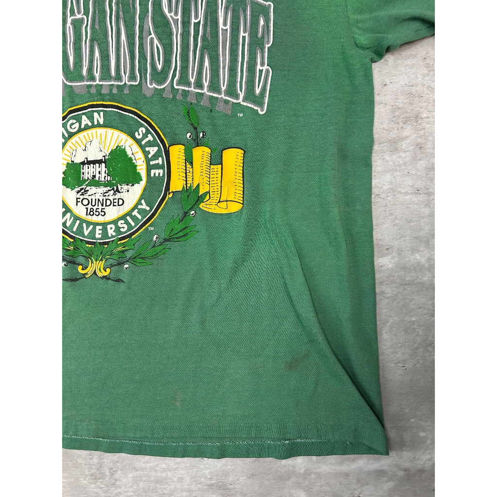 Vintage 90s Michigan State Spartans NCAA Collegiate Crest Spellout T-Shirt Large