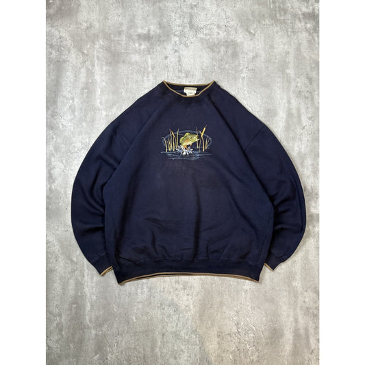 Vintage Bass FIshing Embroidered Fish Nature Crewneck Sweatshirt Size 2XL