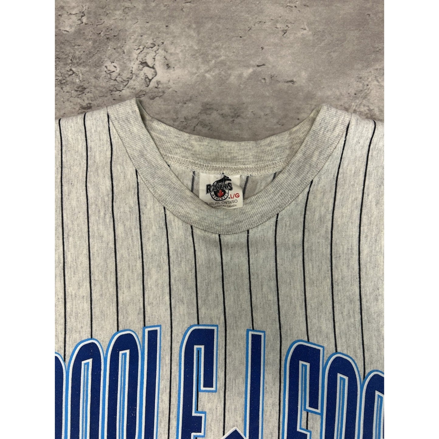VTG 90s Toronto Maple Leafs NHL Pinstripe All Over Print 3/4 Sleeve T-Shirt Lg