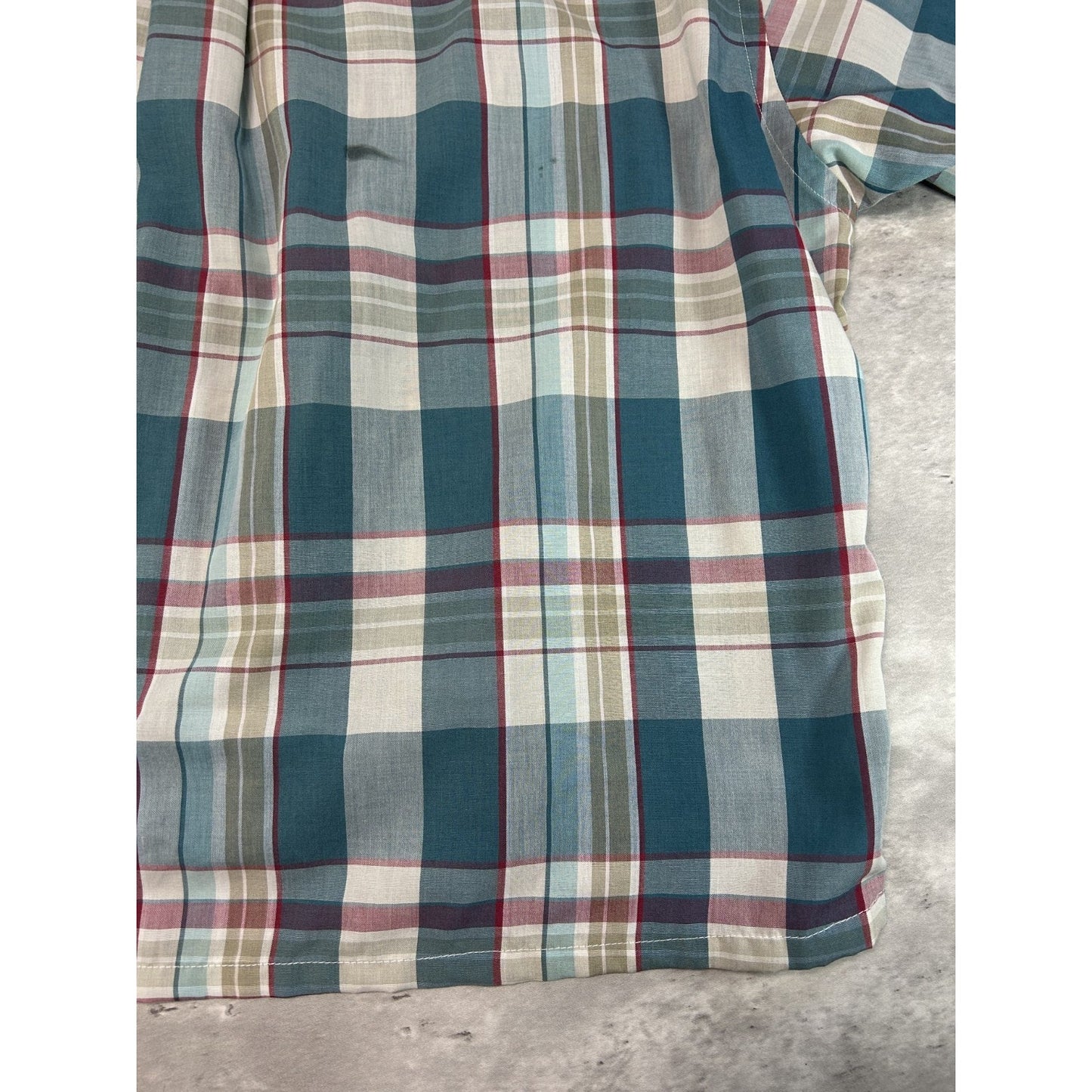 Vintage 80s London Fog Plaid Reworked Cropped Short Sleeve Button Up Shirt Sz L