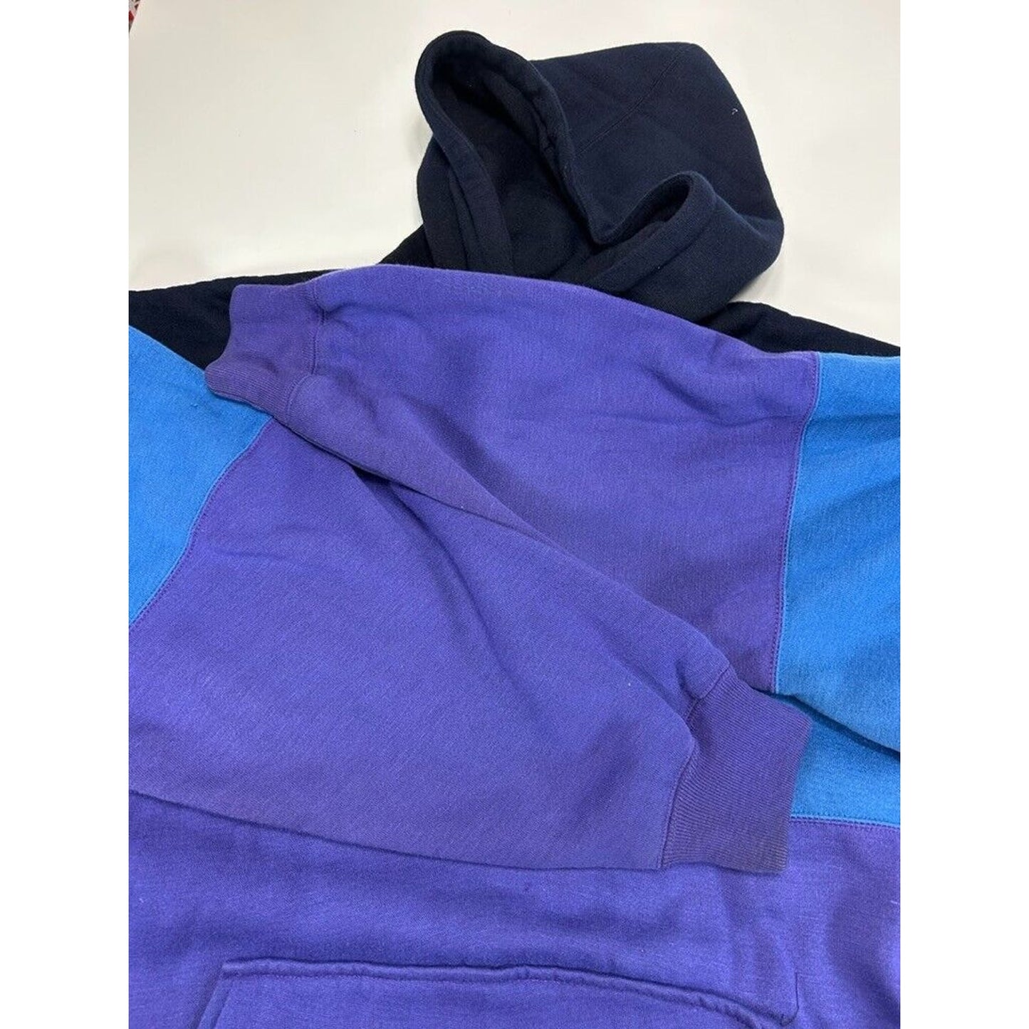 Vintage Thermal Lined Colour Block Hooded Sweatshirt Size XL