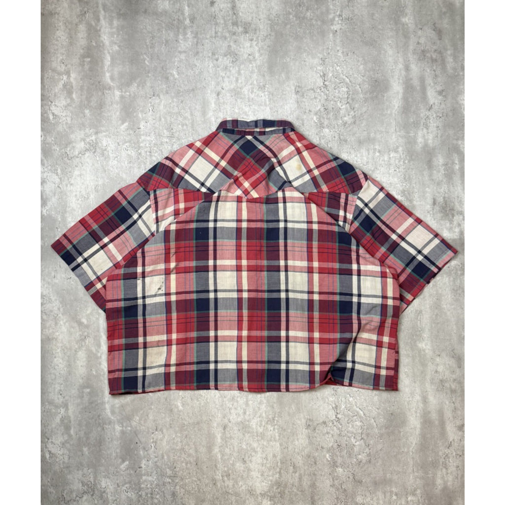 Vintage 90s Wrangler Pearl Snap Plaid Reworked Cropped Button Up Shirt Sz 2XL