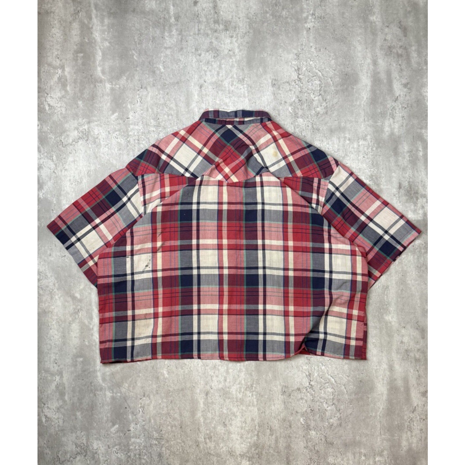 Vintage 90s Wrangler Pearl Snap Plaid Reworked Cropped Button Up Shirt Sz 2XL