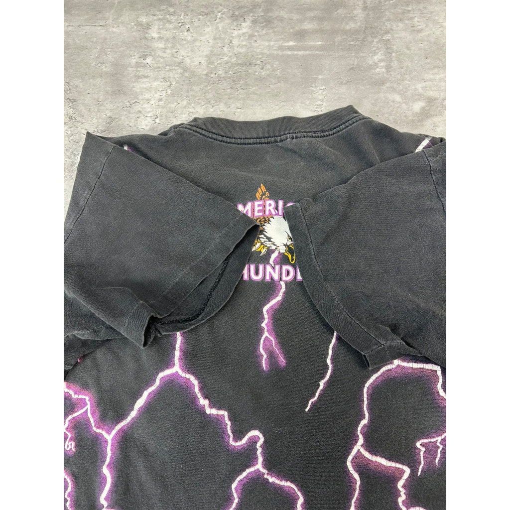 VTG 90s American Thunder The Legend Lives Bald Eagle Lightning T-Shirt Sz Large