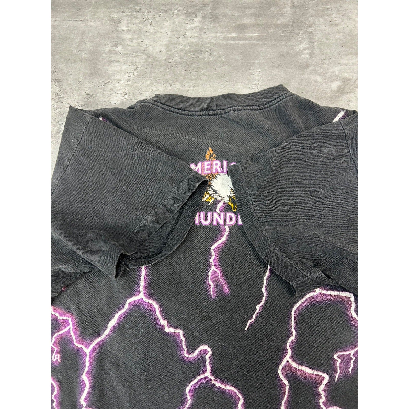 VTG 90s American Thunder The Legend Lives Bald Eagle Lightning T-Shirt Sz Large