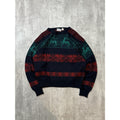 Vintage 90s Code Identification Abstract Striped Reindeer Knit Sweater Sz Large