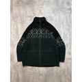 Vintage Snowflake Print Full Zip Fleece Sweater Size XL