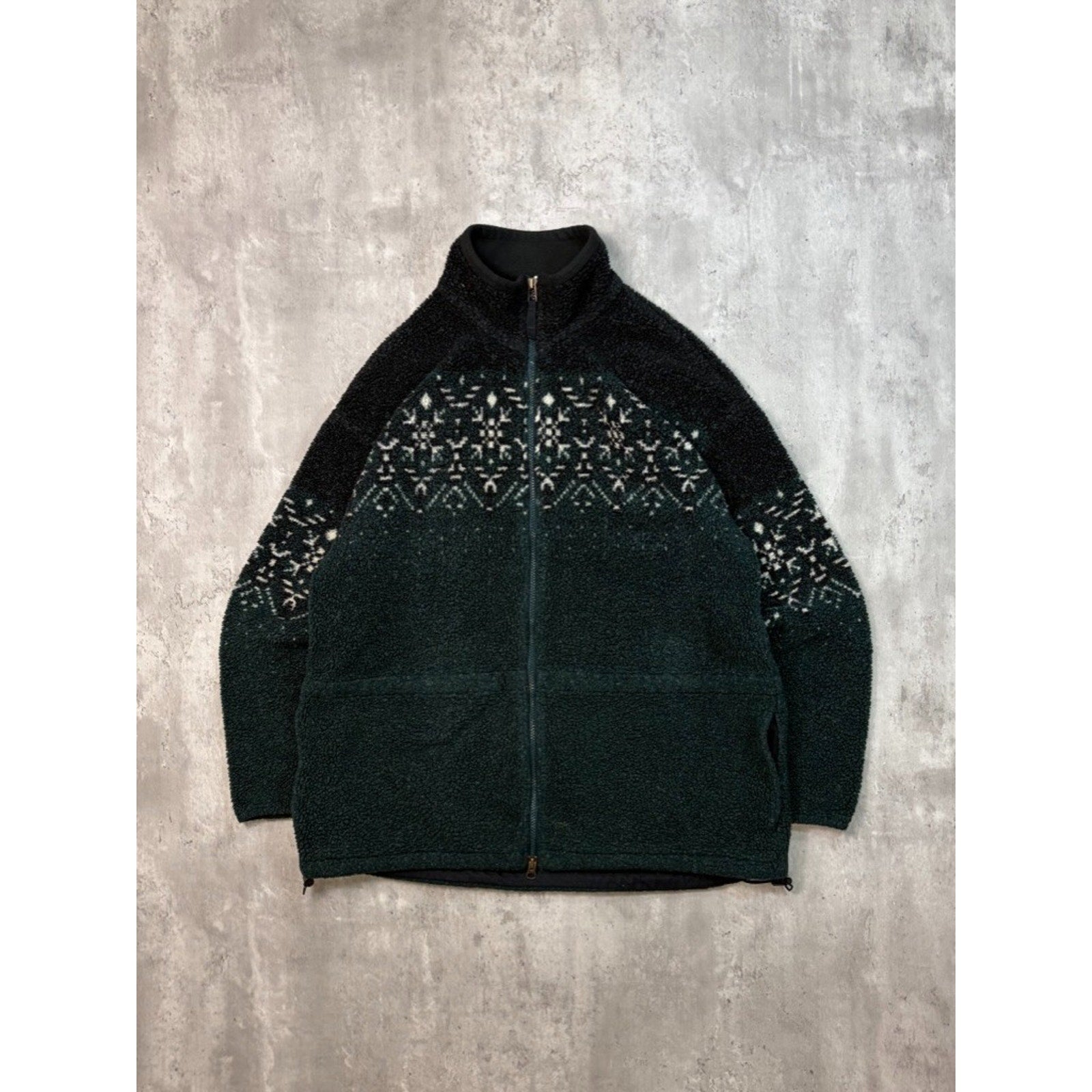 Vintage Snowflake Print Full Zip Fleece Sweater Size XL