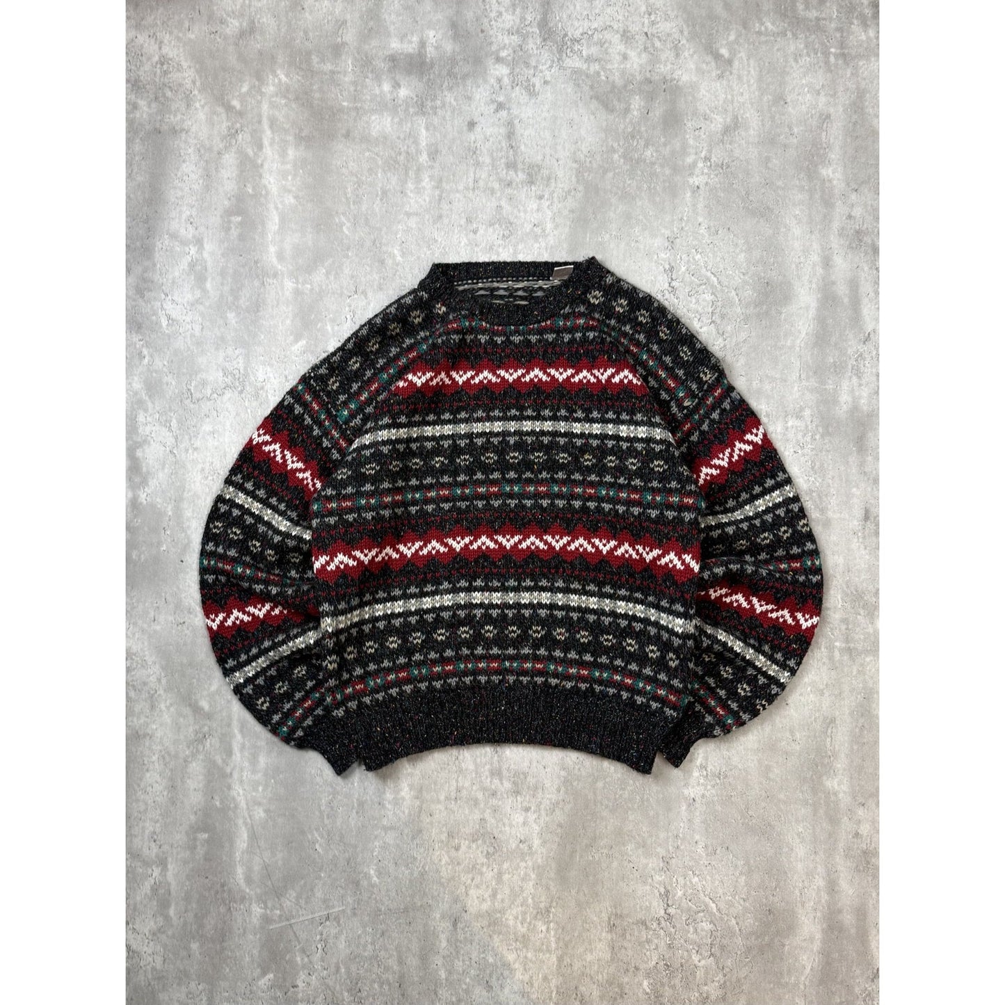 Vintage 90s Geometric Abstract Striped Pullover Ribbed Knit Sweater Size XL