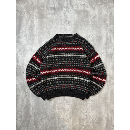 Vintage 90s Geometric Abstract Striped Pullover Ribbed Knit Sweater Size XL