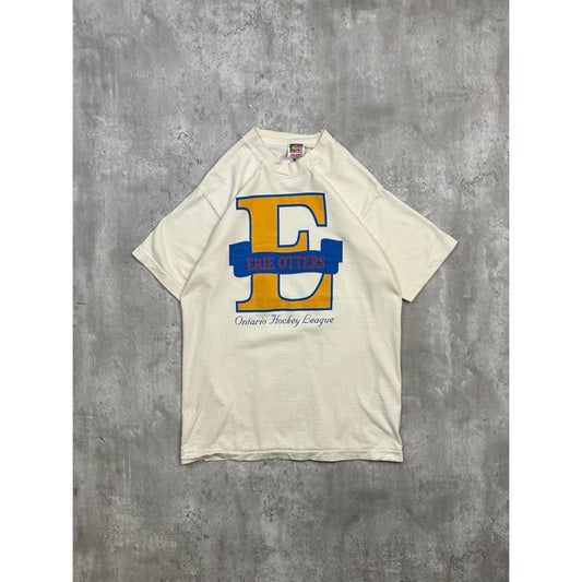 Vintage 90s Erie Otters OHL Graphic Spellout Hockey T-Shirt Size Medium White