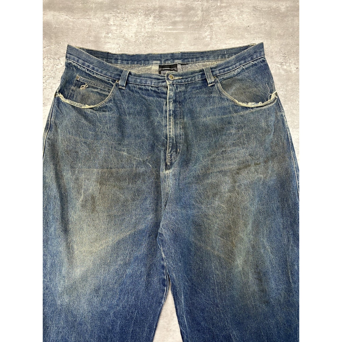 Vintage Y2K Rocawear Distressed Dark Wash Baggy Fit Denim Pants Size 42