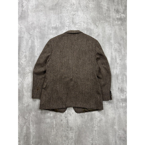 Vintage 1970s 80s Harris Tweed Brown Herringbone Sport Jacket Size Large