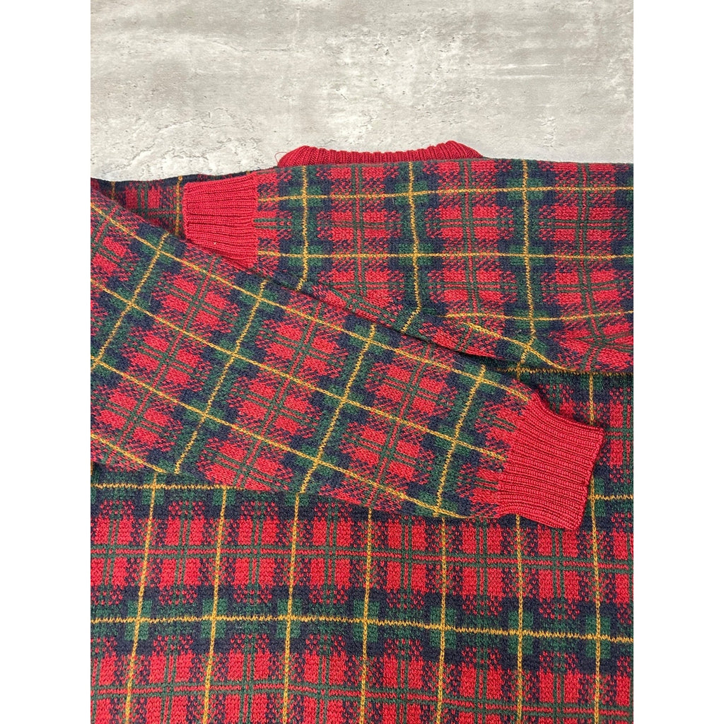 Vintage 90s Eddie Bauer Plaid Print Pullover Knit Sweater Size Large