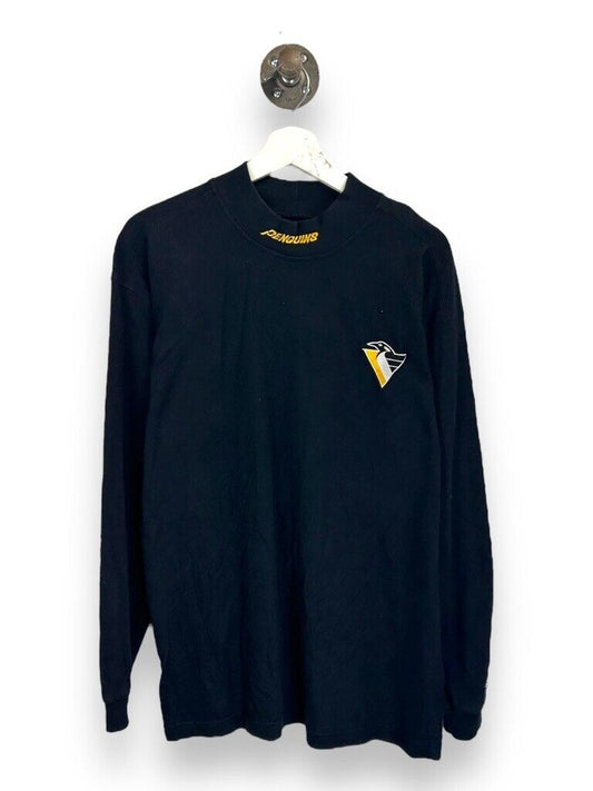 VTG 90s Pittsburgh Penguins Embroidered Mock Neck Long Sleeve T-Shirt Sz Medium