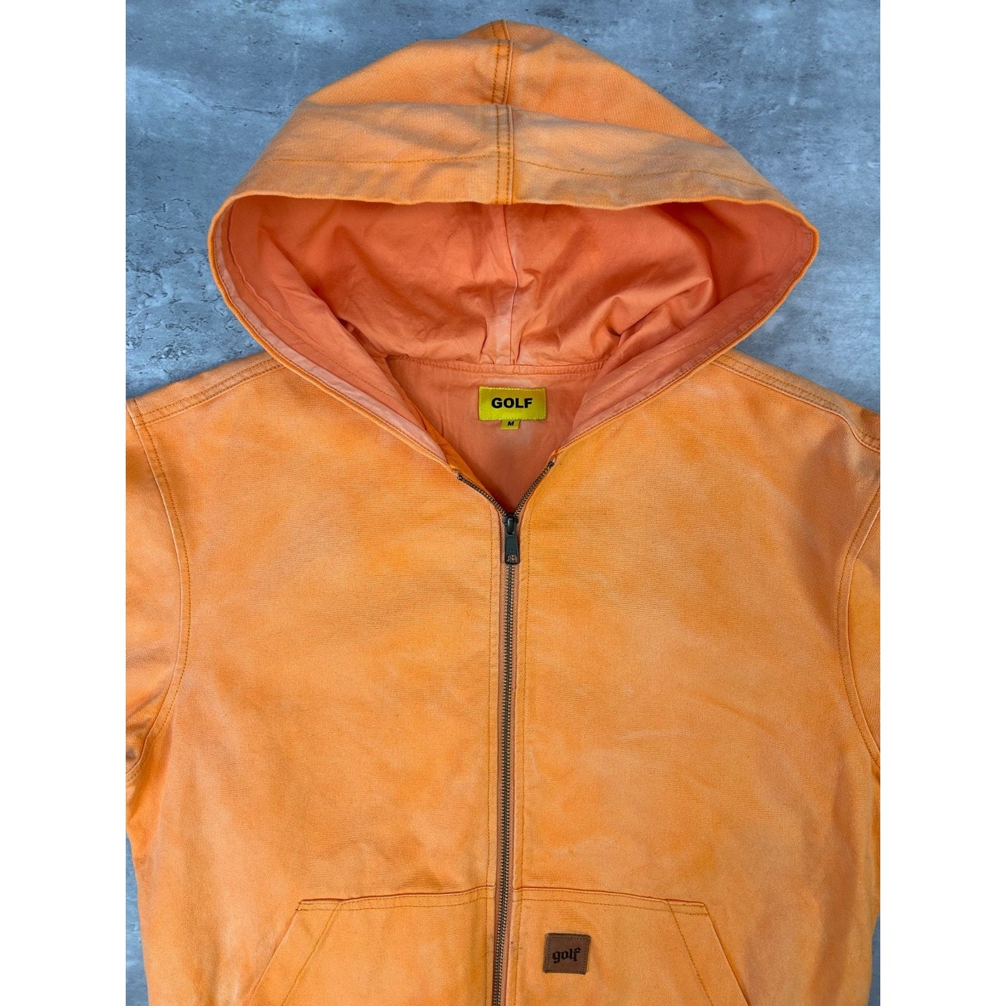 GOLF Workwear Style Canvas Full Zip Hooded Bomber Jacket Size Medium Orange