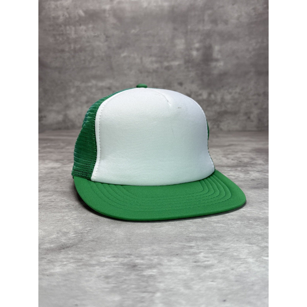 Vintage 80s/90s Classic Blank Two Tone Trucker Snapback Hat OSFA White/Green