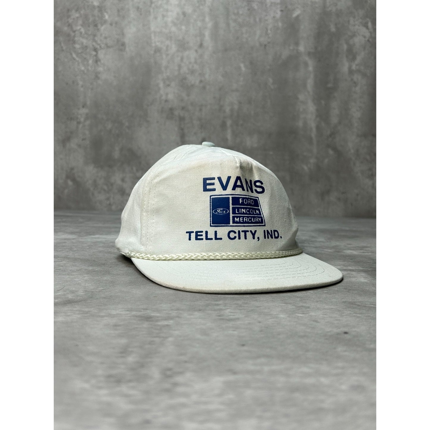 Vintage 80s Evans Tell City Ford Dealership Destination Snapback Hat OSFA