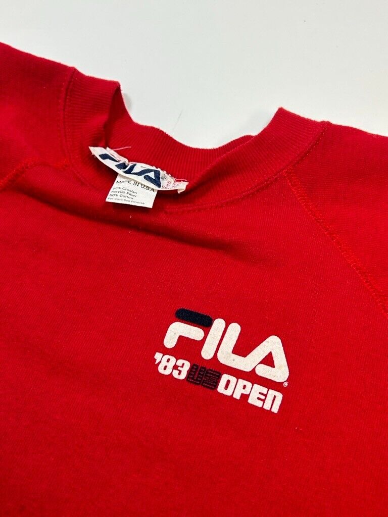 Vintage 1983 Fila US Open Tennis Sweatshirt Size Large 80s Red Made In USA