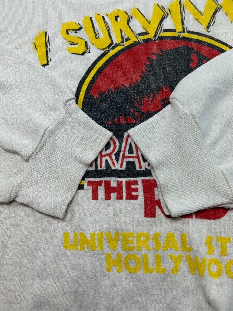 Vintage 1996 I Survived Jurassic Park The Ride Graphic Sweatshirt Size XL White