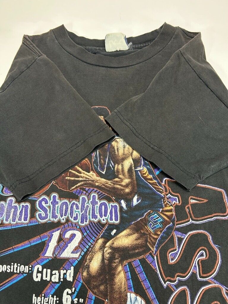 Vintage John Stockton Karl Malone Utah Jazz NBA Player Graphic T-Shirt Sz Small