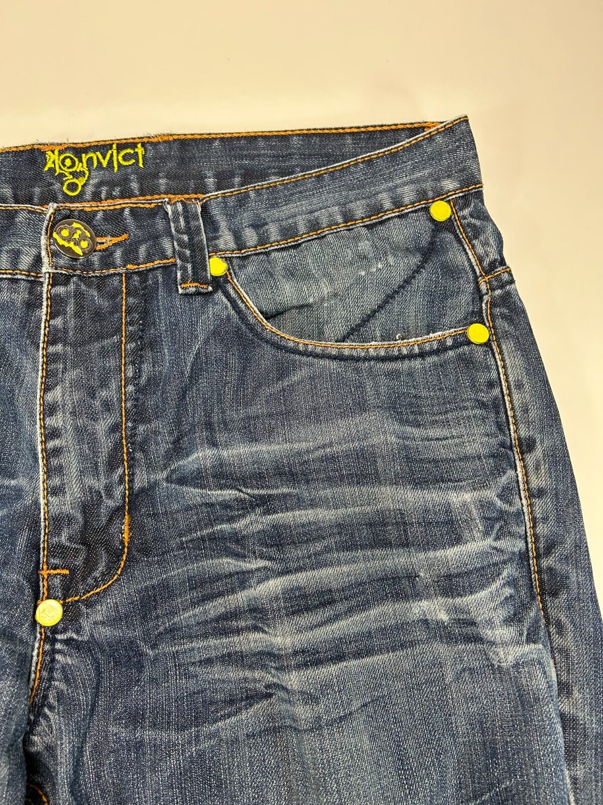 Vintage Y2K Konvict Embroidered Medium Wash Denim Pants Size 35W Blue