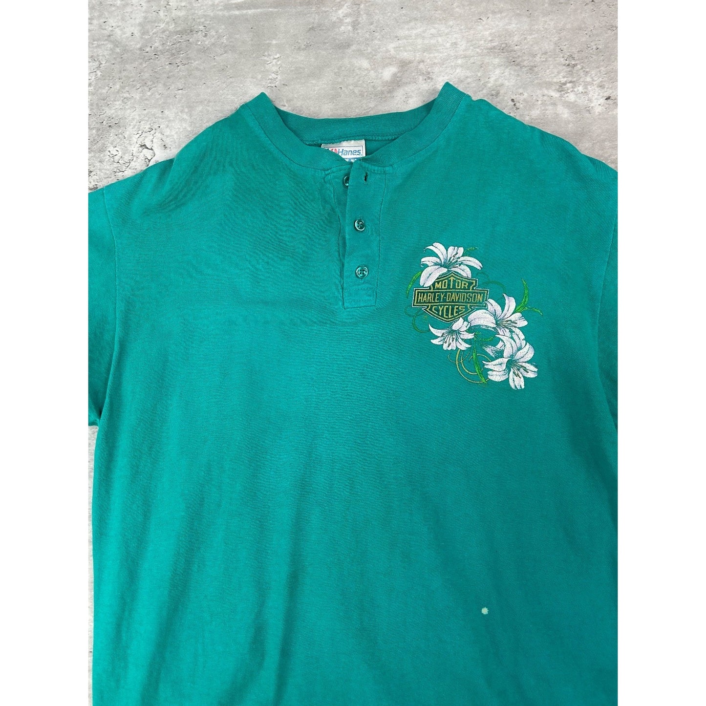 Vintage 90s Harley Davidson Floral Classic Logo Graphic 1/4 Button T-Shirt Sz L