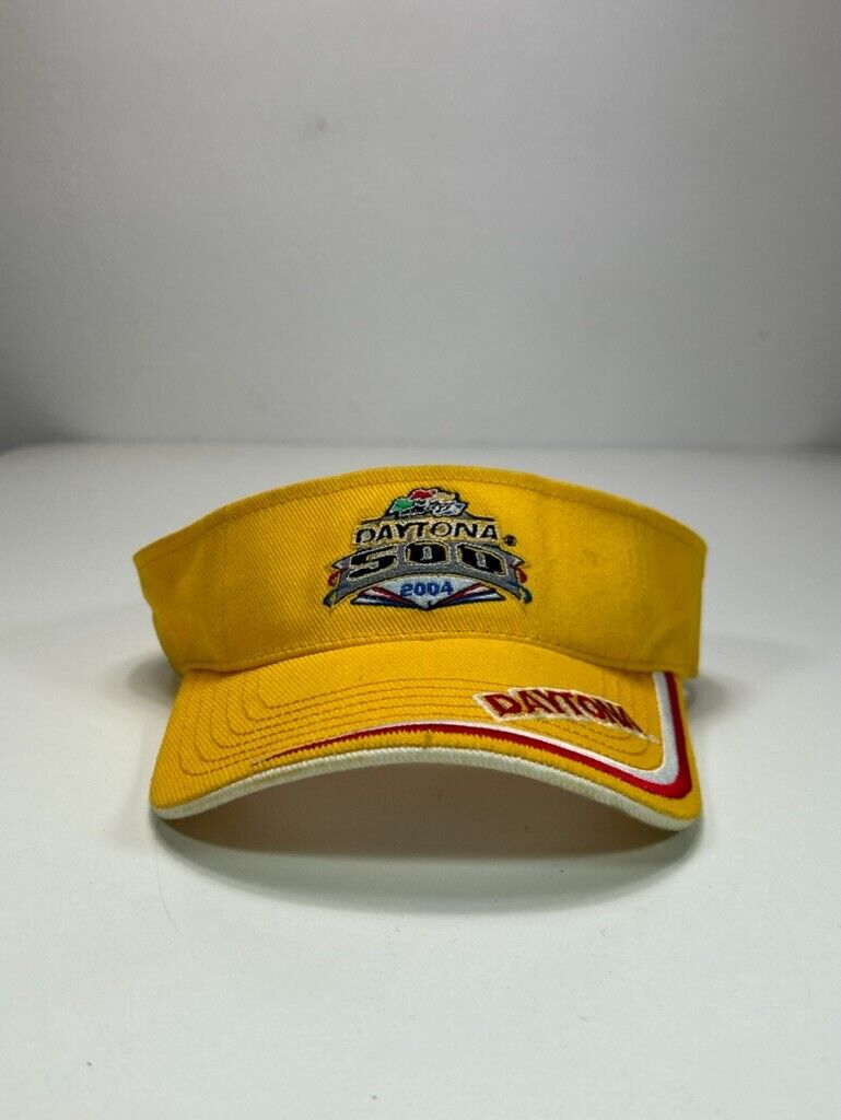 Vintage 2004 Nascar Daytona 500 Embroidered Strap Back Visor Hat OSFA Yellow