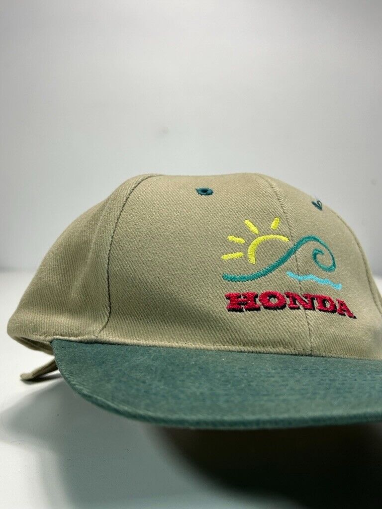 Vintage Honda Beach Embroidered Spell Out Strapback Hat OSFA Beige