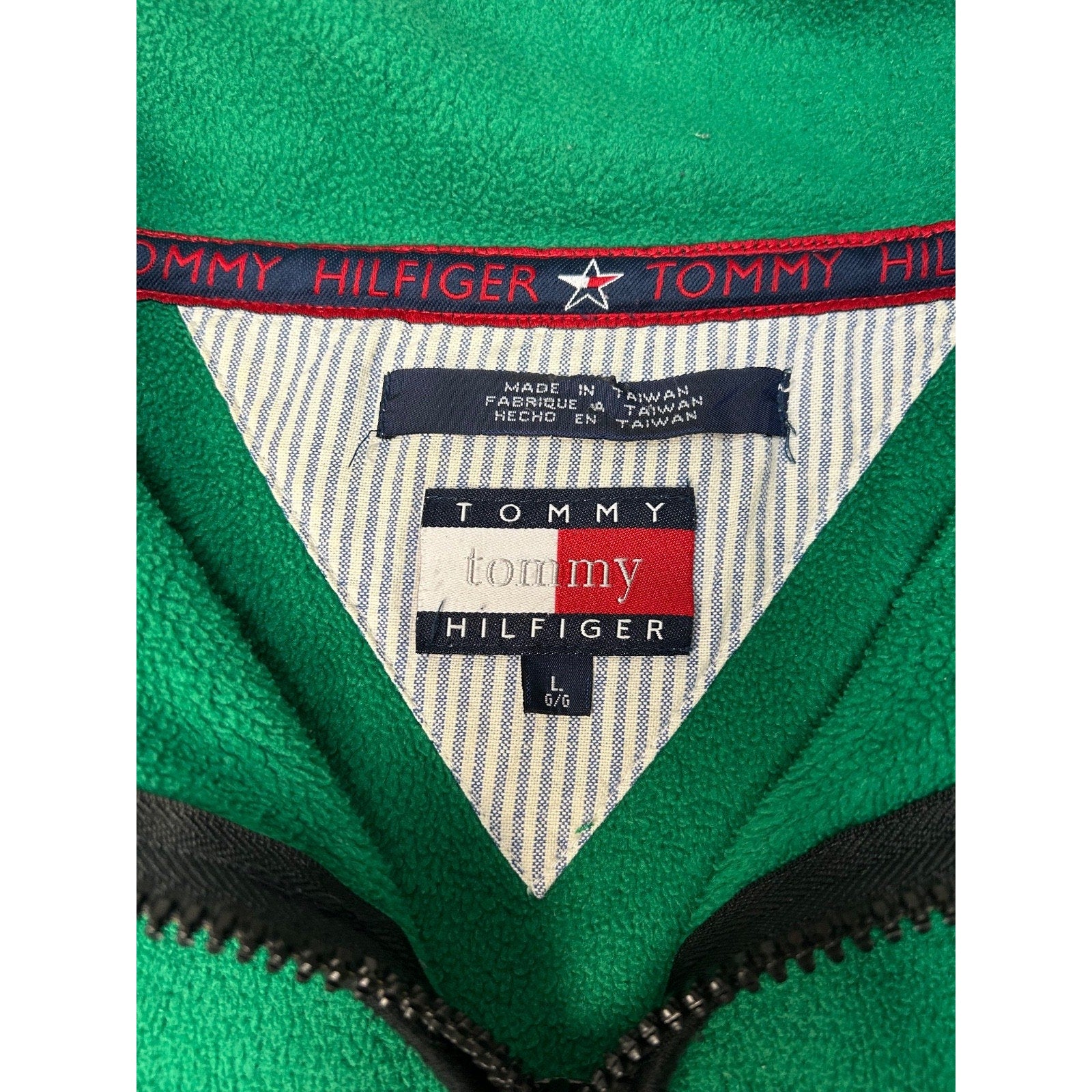Vintage 90s Tommy Hilfiger Embroidered Flag Full Zip Fleece Sweatshirt Sz Large