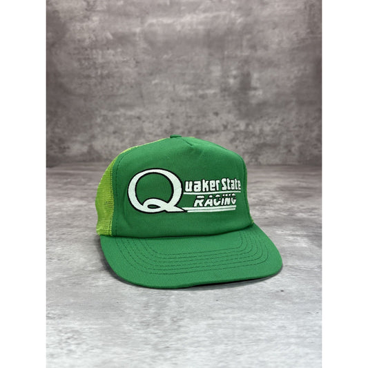 Vintage 1980s Quaker State Racing Graphic Spellout Trucker Snapback Hat OSFA
