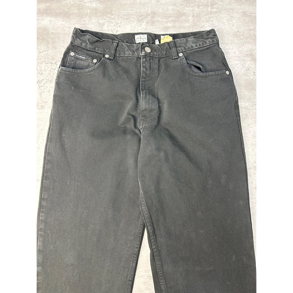 Vintage 90s Calvin Klein Tapered Leg Black Denim Pants Size 32
